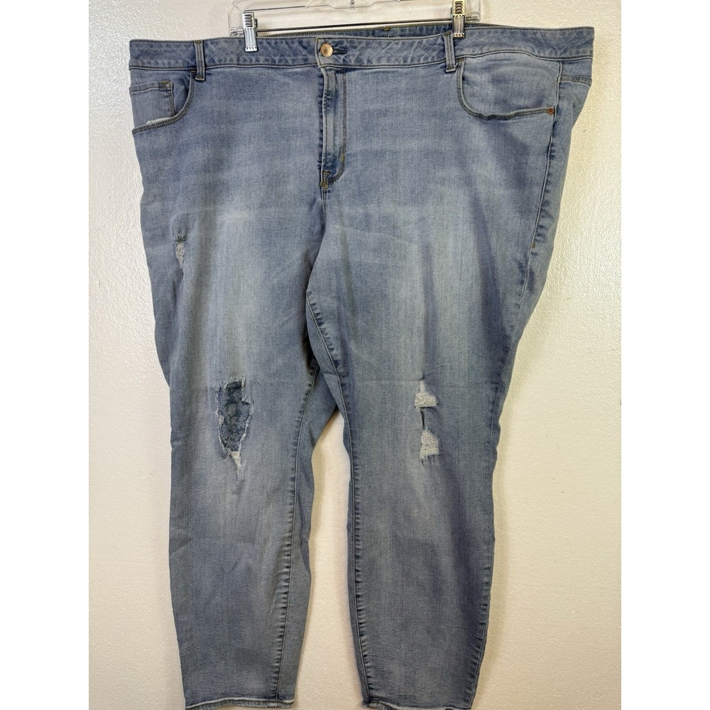 Old Navy Womens Jeans Plus Sz 30 Mid Rise Slim Lite‎ Wash Straight Distressed
